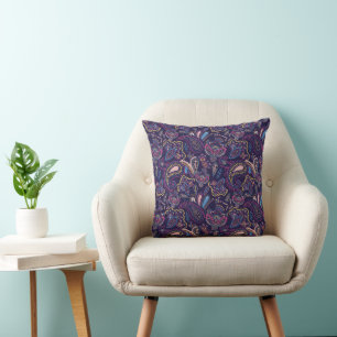 Cojín Decorativo Patrón floral de paisley étnico vintage retro azul