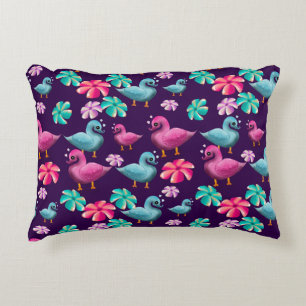 Cojín Decorativo Patrón floral de pato lindo Kawaii rosa y azul 