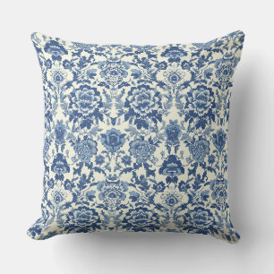 Cojín Decorativo Patrón floral de peonía de chinoiserie azul y blan