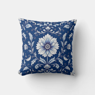 Cojín Decorativo Patrón floral de porcelana azul marino