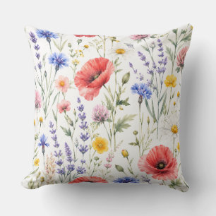 Cojín Decorativo Patrón floral de pradera de flores silvestres en a