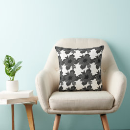 Cojín Decorativo Patrón floral de resumen negro y gris