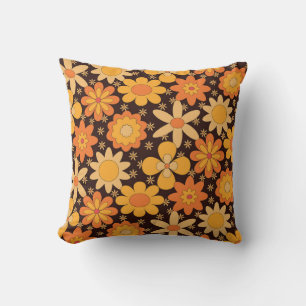 Cojín Decorativo Patrón floral de Retro Groovy Amarillo y Naranja