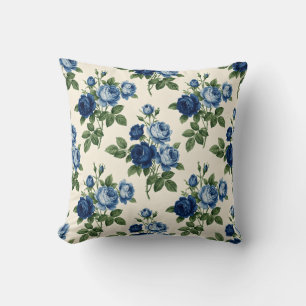 Cojín Decorativo Patrón floral de rosa azul