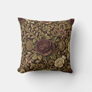 Cojín Decorativo Patrón floral de rosa dorada de Borgoña de lujo