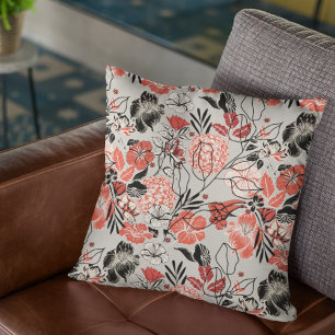 Cojín Decorativo Patrón floral de tazas negras negrita