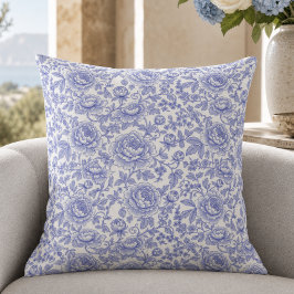 Cojín Decorativo Patrón Floral de Toile Francés Azul