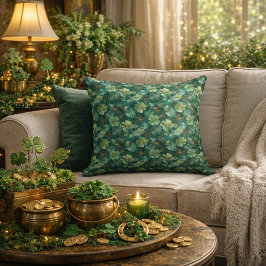 Cojín Decorativo Patrón floral de trébol verde esmeralda