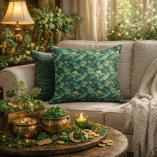 Cojín Decorativo Patrón floral de trébol verde esmeralda