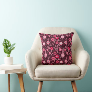 Cojín Decorativo Patrón floral delicado magenta rosa elegante