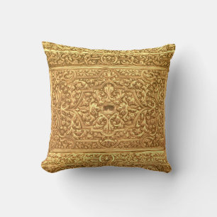 Cojín Decorativo Patrón Floral Dorado Ornamental Antiguo