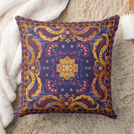 Cojín Decorativo Patrón Floral Dorado Púrpura Azul