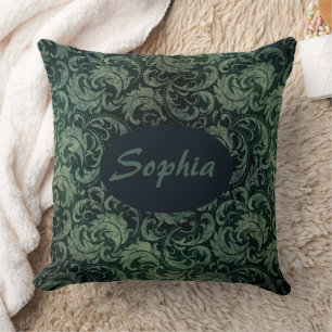 Cojín Decorativo Patrón floral elegante adamascado verde