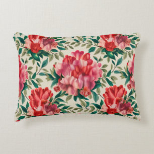 Cojín Decorativo Patrón floral elegante con flores rojas y rosas