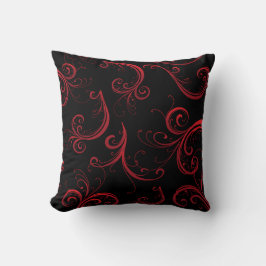 Cojín Decorativo Patrón floral elegante negro y rojo profundo
