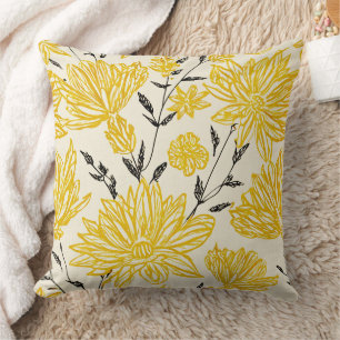 Cojín Decorativo Patrón floral en amarillo