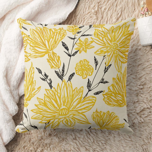 Cojín Decorativo Patrón floral en amarillo (Manta)