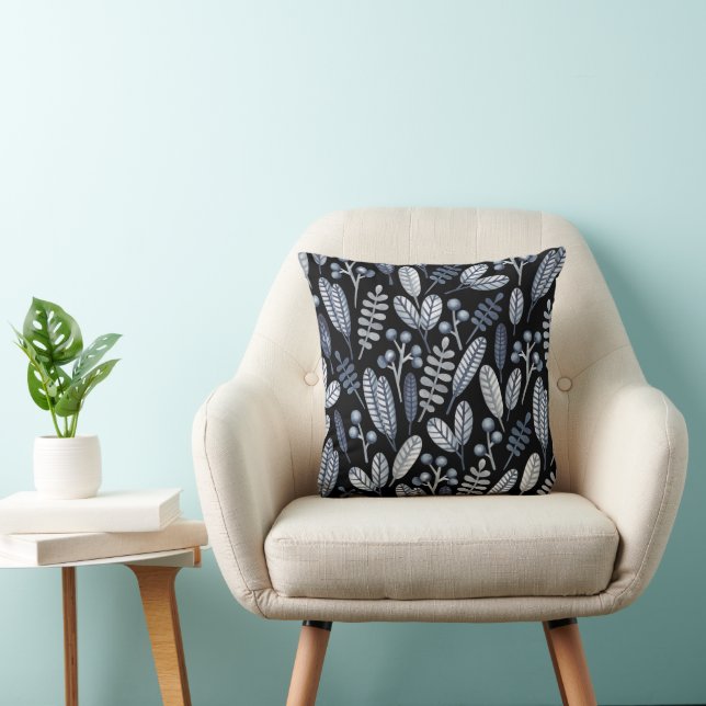 Cojín Decorativo Patrón floral escandinavo negro moderno (Silla)