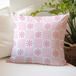 Cojín Decorativo Patrón Floral Estampado de Cuadros Rosa Retro