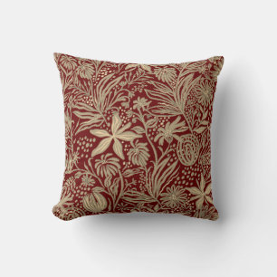 Cojín Decorativo Patrón floral flojo dorado en rojo profundo