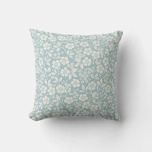 Cojín Decorativo Patrón floral. flores de bonito con fondo azul gri