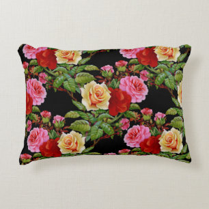 Cojín Decorativo Patrón floral Flores Rosas Rojo Rosa Verde Amarill