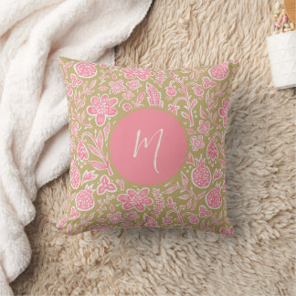 Cojín Decorativo Patrón floral folclórico ventilado con monograma