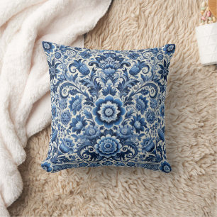Cojín Decorativo Patrón floral folicular azul