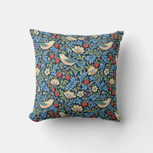 Cojín Decorativo Patrón Floral, Fresa y Pájaro Vintage