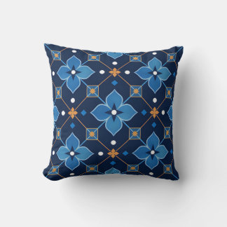 Cojín Decorativo Patrón floral geométrico azul marino y dorado