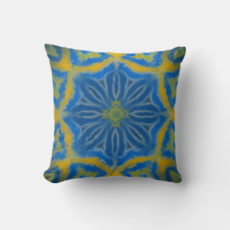 Cojín Decorativo Patrón floral geométrico azul y dorado