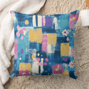Cojín Decorativo Patrón floral geométrico magenta lavanda naval