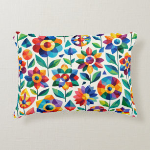 Cojín Decorativo Patrón floral geométrico retro moderno azul colori