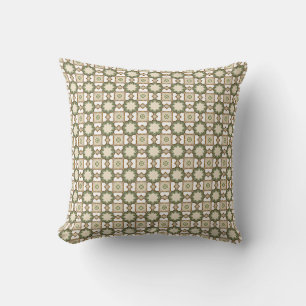 Cojín Decorativo Patrón Floral Geométrico Verde Oliva Vintage