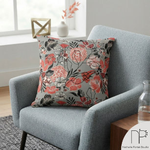 Cojín Decorativo Patrón floral gris contemporáneo