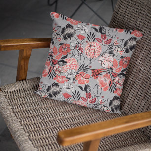 Cojín Decorativo Patrón floral gris contemporáneo