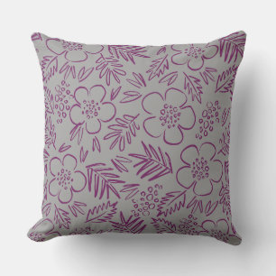Cojín Decorativo Patrón Floral Gris Púrpura