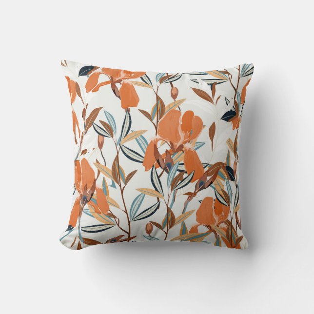 Cojín Decorativo Patrón floral Iris del Naranja de la cosecha (Anverso)
