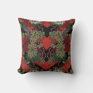 Cojín Decorativo Patrón Floral Japonés Vintage Peonía Rojo Negro