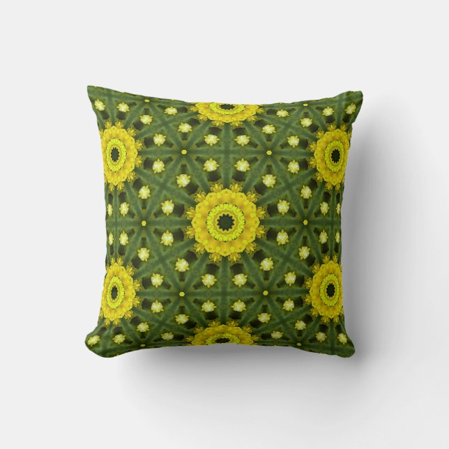 Cojín Decorativo Patrón floral Kaleidoscope Green Golden Sunburst (Anverso)