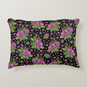 Cojín Decorativo Patrón Floral Lila Rosa Verde Negro