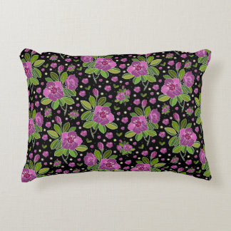Cojín Decorativo Patrón Floral Lila Rosa Verde Negro