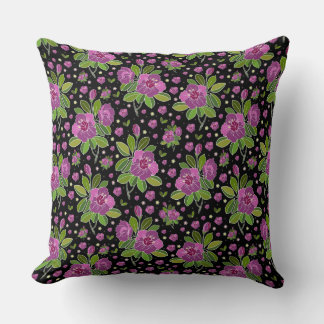Cojín Decorativo Patrón floral lila rosa verde negro