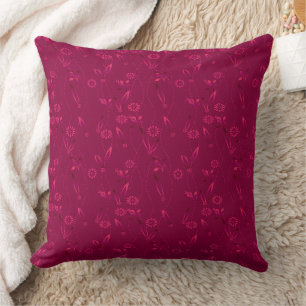 Cojín Decorativo Patrón floral liso retro rojo