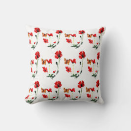 Cojín Decorativo Patrón floral Mariposa Rojo amapola