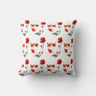 Cojín Decorativo Patrón floral Mariposa Rojo amapola