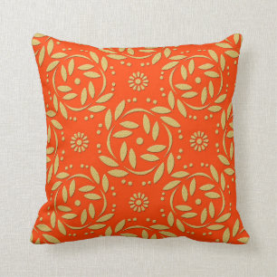 Cojín Decorativo Patrón floral moderno de naranja y dorado