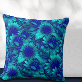 Cojín Decorativo Patrón floral moderno Turquesa y Azul