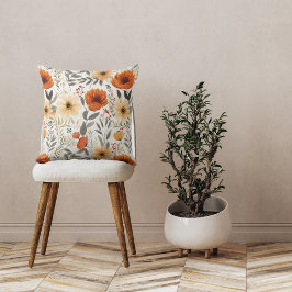Cojín Decorativo Patrón floral Naranja de otoño blanco