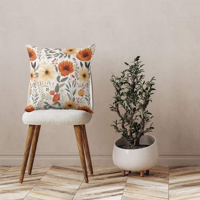 Cojín Decorativo Patrón floral Naranja de otoño blanco (Subido por el creador)
